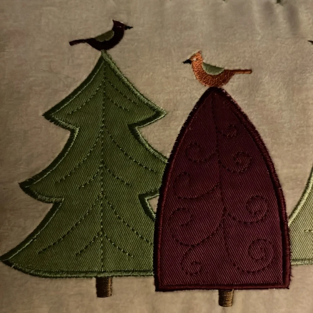 VTG CORDUROY Christmas Pillow with Xmas Tress and Birds
